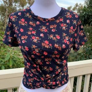 Front Knot Floral Crop-Top, by gaze
